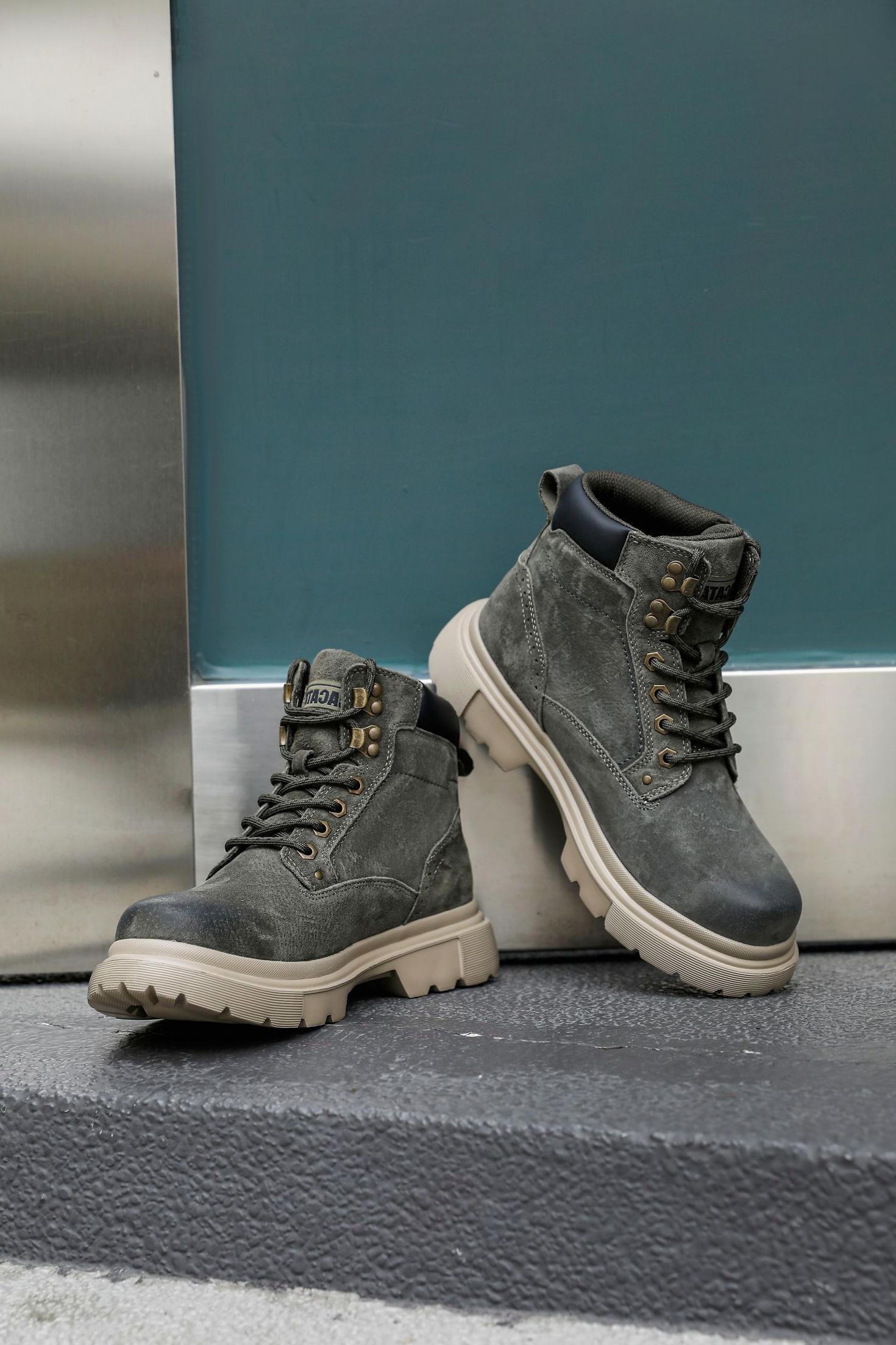Grey leather boots