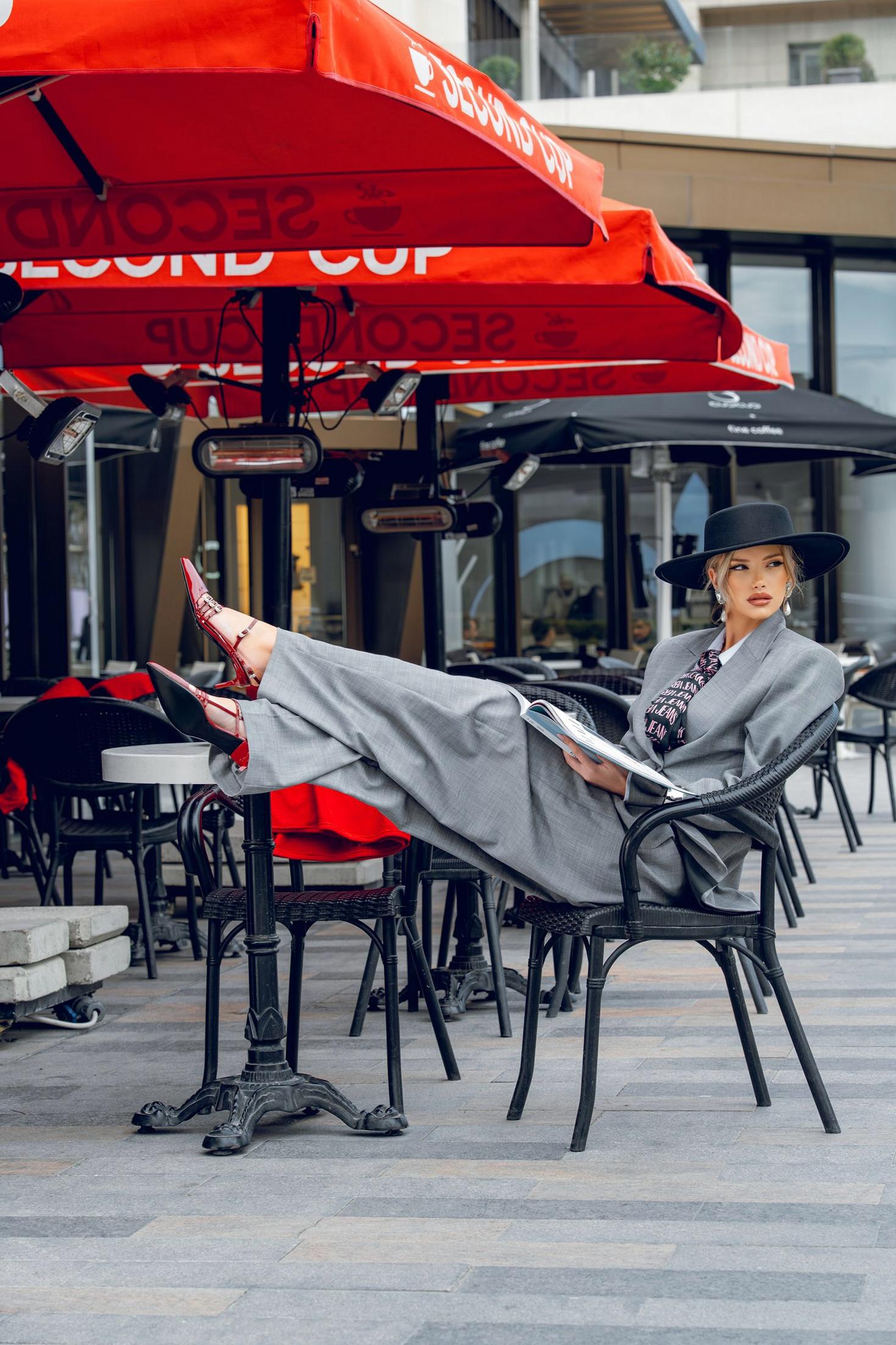 Urban setting: Gray tailored suit